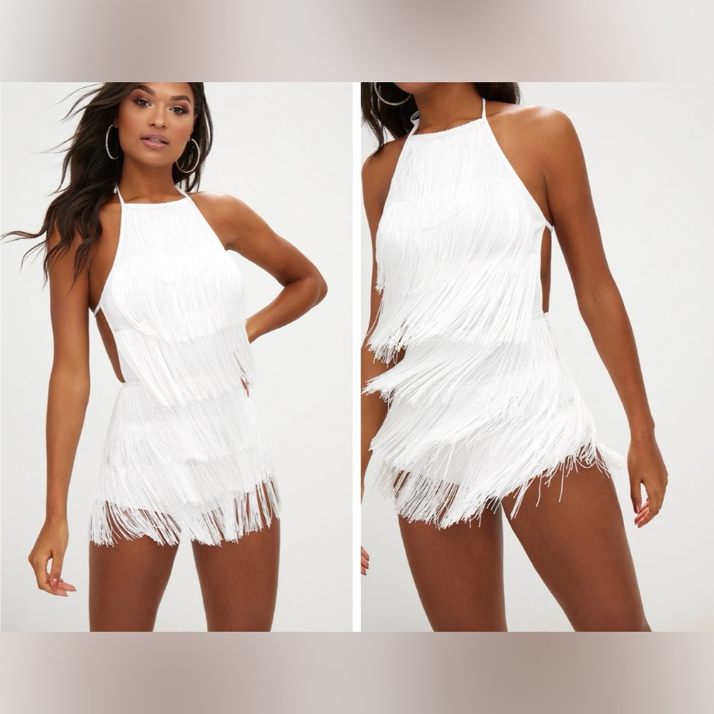 PrettyLittleThing - White Tassel Romper Size 0